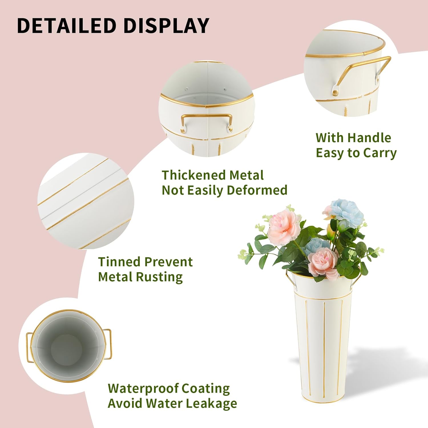 Galvanized Flower Bar Buckets with Handles 8 Pcs 11.8 Inch Tall Metal Bucket for Bloom Bar Flower Supplies, Home Decor, Wedding Centerpiece, Table Decorations, Outdoor Unbreakable Tin Vase