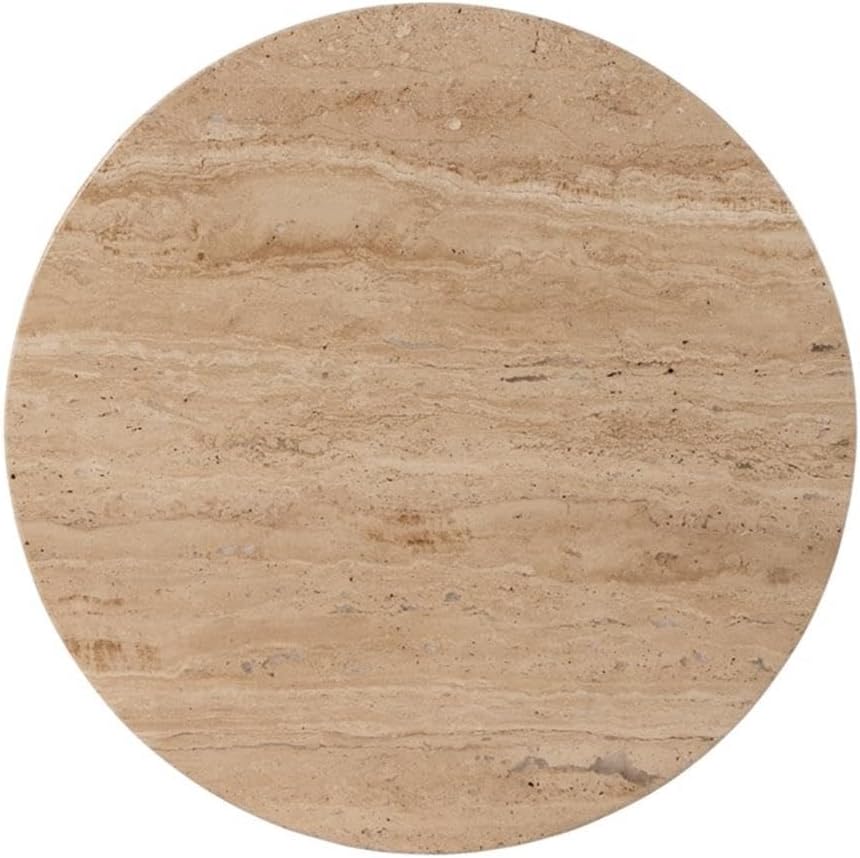 Beaumont Lane Modern Round Side Table, 15" x 19", Travertine Stone Top and Fluted Mango Wood Base, Natural Finish, Durable Accent Table for Living Room or Bedroom