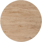 Beaumont Lane Modern Round Side Table, 15" x 19", Travertine Stone Top and Fluted Mango Wood Base, Natural Finish, Durable Accent Table for Living Room or Bedroom