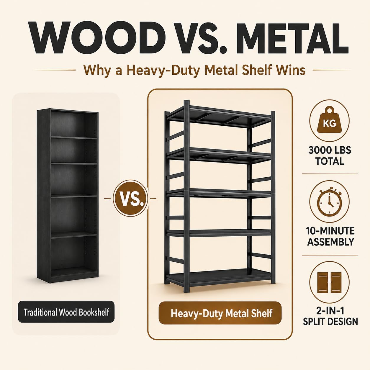 5 Tier Metal Bookshelf with Anti-Drop Fence, 72" H Adjustable Tall Bookcase, Heavy Duty 3000 LBS Modern Deep Book Shelf, Bolt-Free Storage Shelves for Living Room, Home Office, Garage