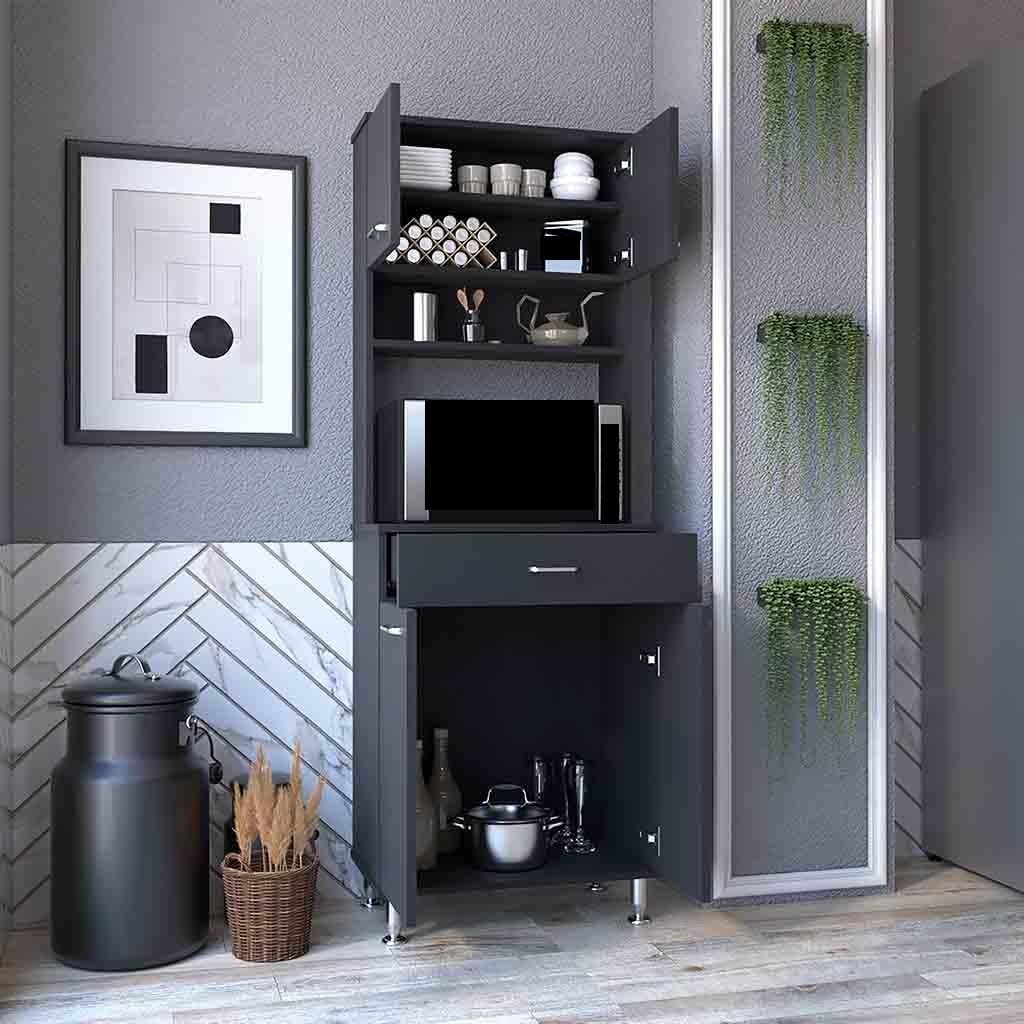 Modern Contemporary Pantry Cabinet,Two Double Door Cabinet, Black Wengue Finish,for Kitchen Home