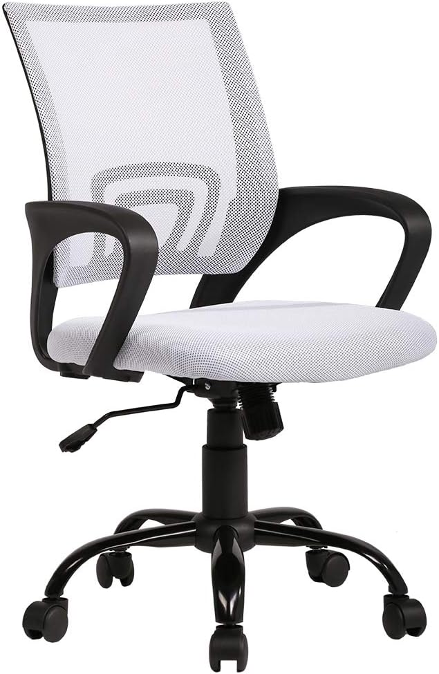 BestOffice Ergonomic Office Chair Mesh Cheap Desk Chair Task Computer Chair Lumbar Support Modern Executive Adjustable Rolling Swivel Chair for Back Pain, White