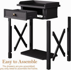 karlott 28" Nightstand with Charging Station, Solid Wood Night Stand with Pre-Assembled Drawer, Painted Bedside Table with Storage Shelf, Farmhouse End Side Table for Bedroom, Living Room, Black