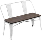 YOLENY Dining Bench, Entryway Bench with Back, Farmhouse Metal Dining Bench, Industrial Mid-Century 3 Person Rustic Spindle Bench, with Wood Seat, Removable Backrest, 42in, White
