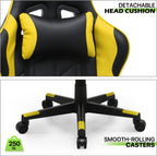 Magshion Gaming Chair, 90°-130° Reclining High-Back Gaming Chair with Lumbar Support, Ergonomic Adult Adjustable-Height Recliner for Home Office, 250 LBS Capacity, Yellow