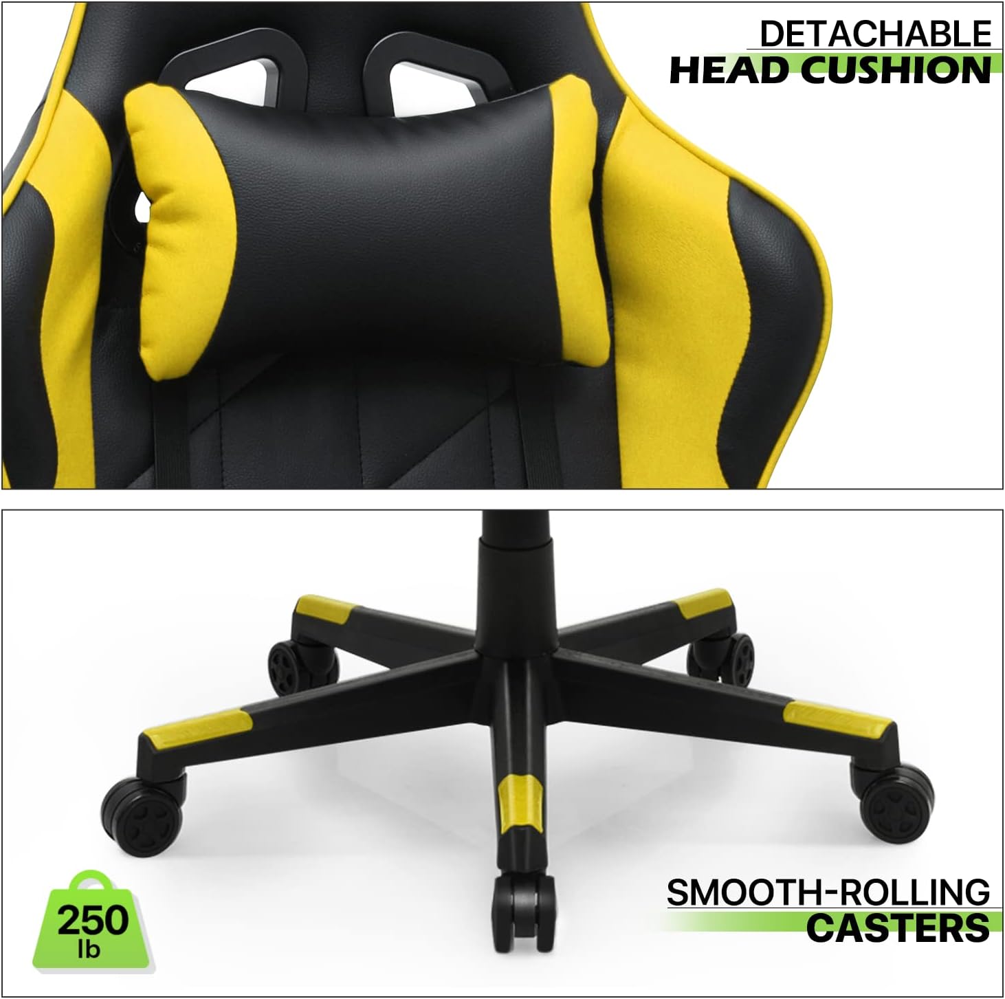 Magshion Gaming Chair, 90°-130° Reclining High-Back Gaming Chair with Lumbar Support, Ergonomic Adult Adjustable-Height Recliner for Home Office, 250 LBS Capacity, Yellow