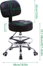 KKTONER Swivel Round Rolling Stool PU Leather with Adjustable Foot Rest Height Adjustable Task Work Drafting Chair with Back (Black)
