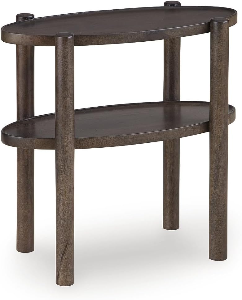Signature Design by Ashley Wiattbury Solid Mango Wood End Table, Narrow Two-Tier Side Table Fully Assembled for Living Room or Bedroom Night Stand, Gray-Brown Finish