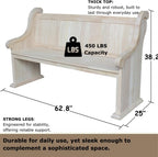 IC International Concepts, Sanctuary Bench, Solid Real Wood, Sturdy Parawood, Entryway/Dining/Living, Spacious Dimensions 58" W x 17.7" D x 18" H, 450 LBS Capacity, Paint/Stain Ready, Unfinished