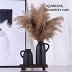 Black Ceramic Vase Set - 3 Small Matte Black Jug Vases, Farmhouse Country Flower Vase Home Decor, Living Room Decoration, Table Decoration, Fireplace Decor, and Entrance Decorations Centerpieces