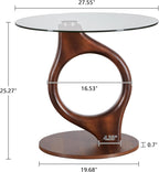 27.5” Large Glass End Table, Round Side Tables with Tempered Glass Tabletop, Modern Night Stand Sofa Table, Small Coffee Table with Wooden Base for Living Room Office Bedroom, Walnut