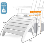 MXIMU Folding Adirondack Ottoman Set of 2: HIPS Plastic Outdoor Footrest Easy Assembly - All Weather Foot Rest Foot Stool for Adirondack Chair Use in Patio Garden Backyard Pool (White)
