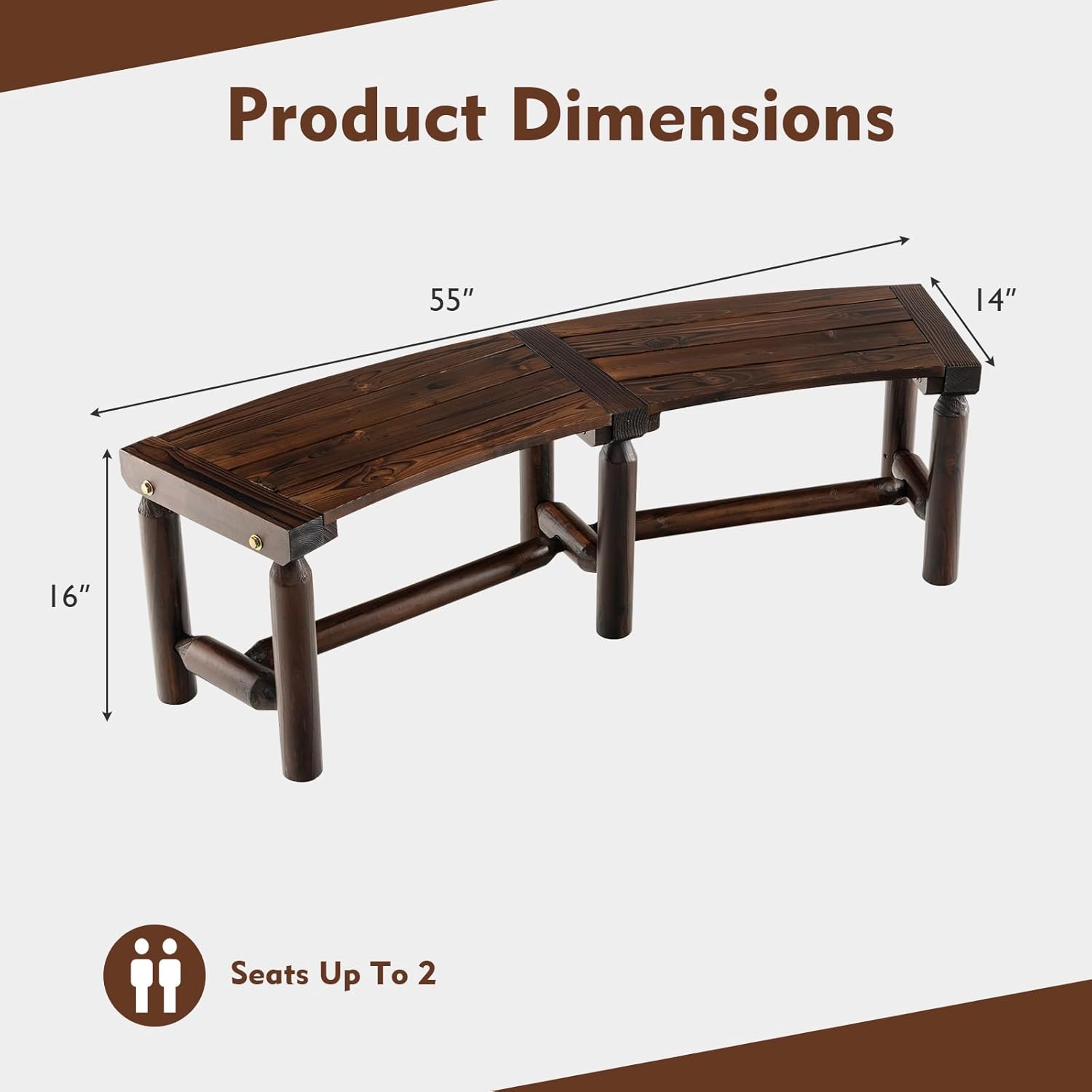 Tangkula Patio Curved Bench Set of 2, Carbonized Wood Dining Bench, Spacious & Slatted Seat, 710 LBS Max Load, 2-Person Wood Fire Pit Bench for Backyard, Garden, Porch
