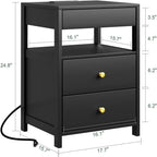 SoBuy Black Nightstand with Charging Station | Bedside Table with 2 Drawers, USB & Type-C Ports, Storage Side Table for Bedroom, Dorm Room, Black, FBT173-SCH