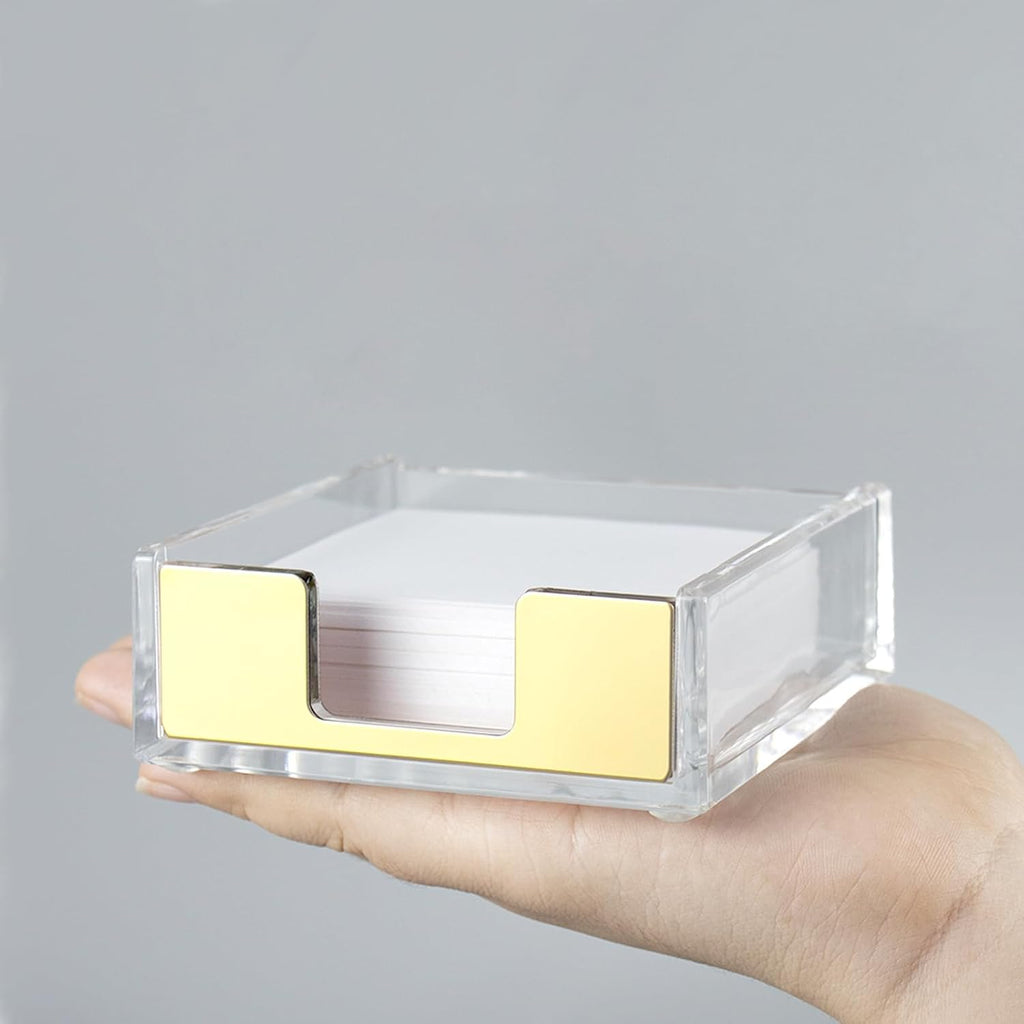 NatSumeBasics Gold Sticky Note Holder Clear Acrylic Yellow Post Note Pad Holders Memo Dispenser Case for Desk Office School Aesthetic Supplies Accessories (Pure Gold)