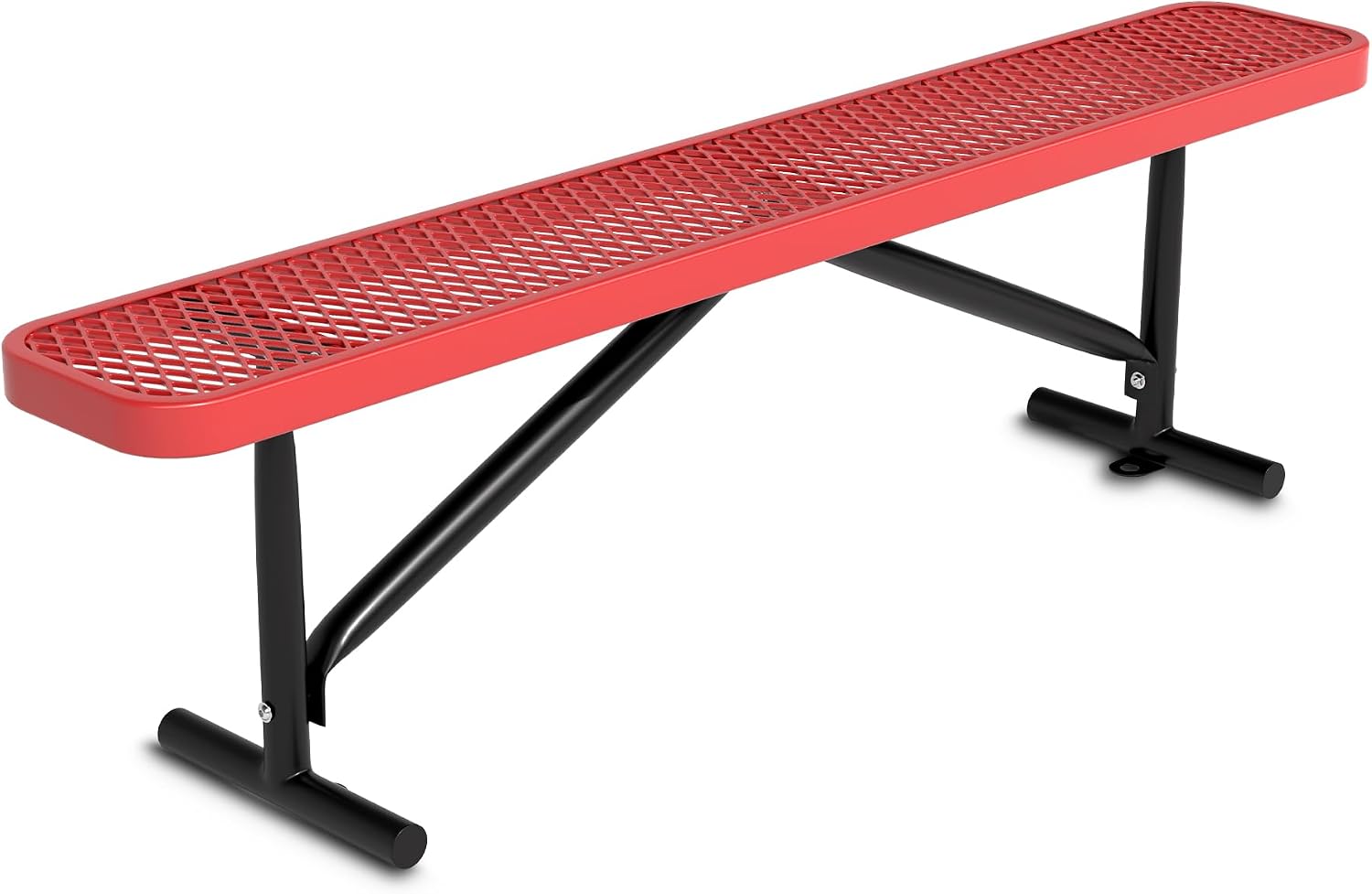 Outdoor Garden Benches, 6 ft Steel Picnic Bench Porch Chair Furniture Patio Seating, Commercial Expanded Metal Mesh Bench for Outside, Lawn, Backyard, Park, Deck, Garden, Patio, School (Red, 6FT)