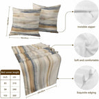 California King Size Abstract Coastal Landscape Bed Runner Set 102 x 20 inch Modern Retro Mottled Beige Blue Bed Runners with 2 Matching Pillow Covers, Decorative Throw Pillowcases Bedding Scarf