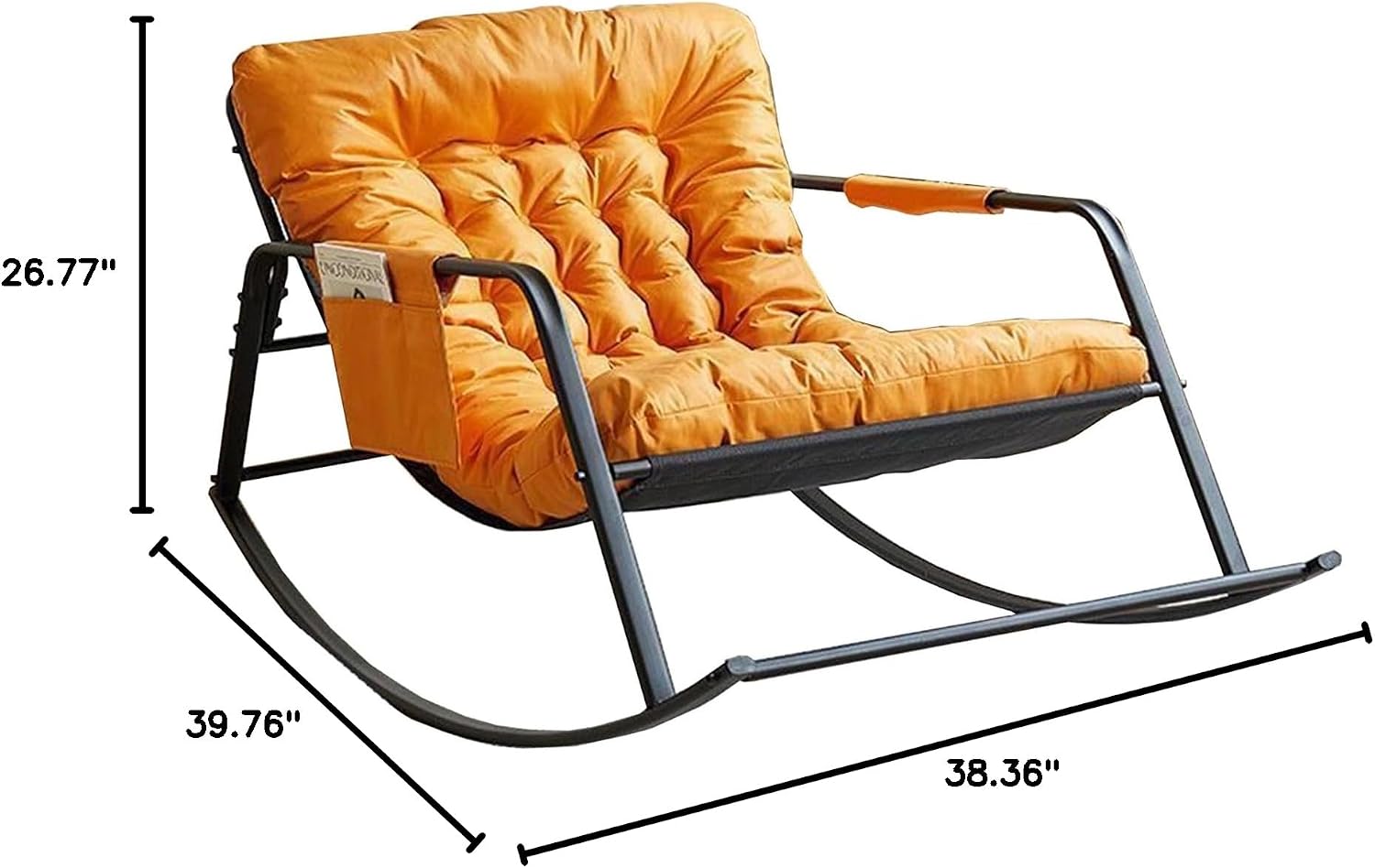 Oversized Rocking Chair - 400lb Capacity Recliner w/Cushion, Breathable Mesh Sling - Indoor/Outdoor Lounger (Orange)