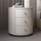 Bedside Table, Round Nightstand Night Stand Modern Nightstand Bedside Table with Drawers Modern Simple Rounded Corner Leather Bedroom Storage Cabinet for Living Room Bedroom(White)