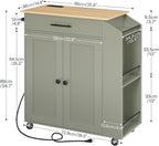 HOOBRO Kitchen Island with Power Outlet, Storage Island with Spice Rack and Drawer, Rolling Kitchen Cart on Wheels, for Home, Dining Room, Natural and Green JN82UZD01G1