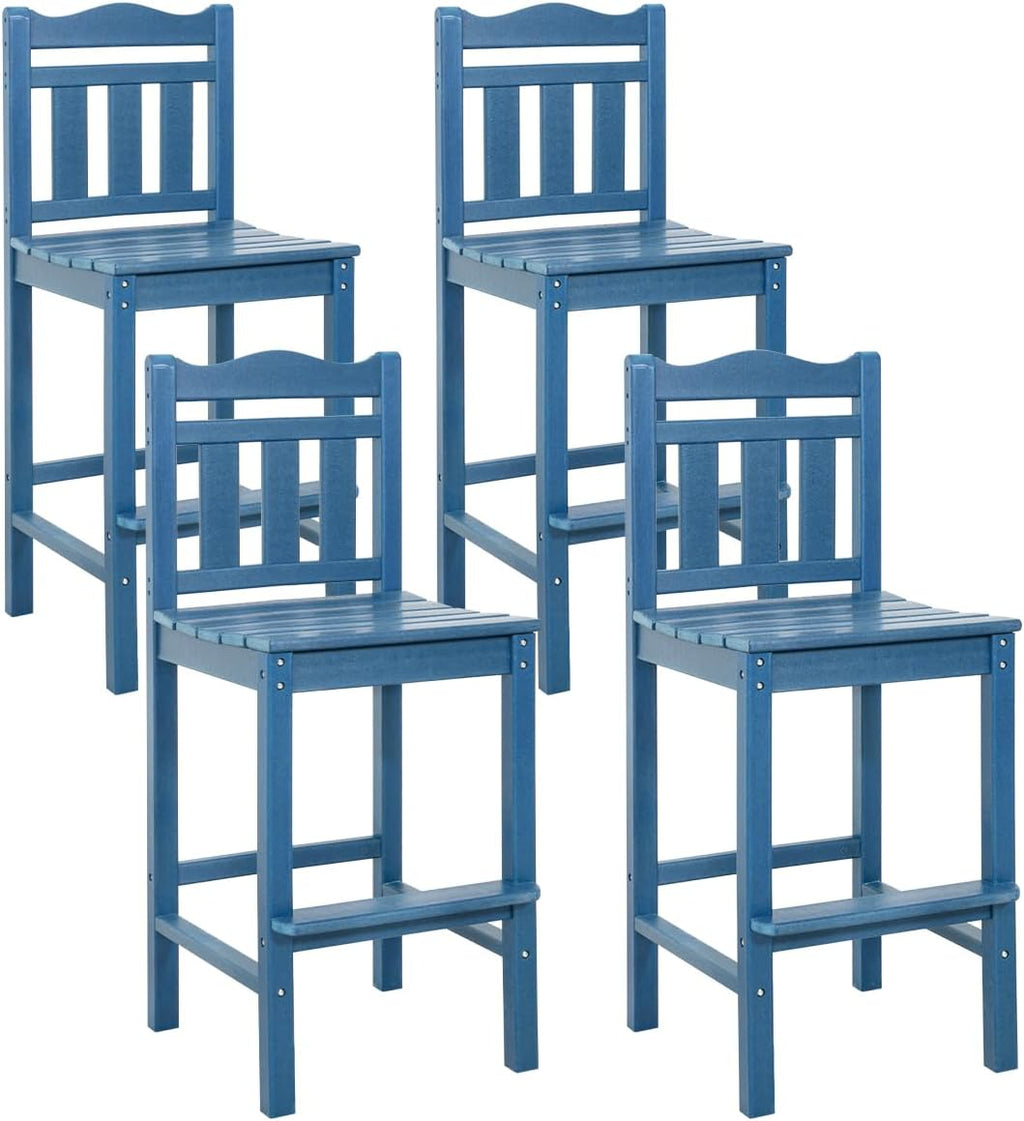 Sundale Outdoor Tall Adirondack Bar Chair Set of 4, HDPE Patio Stools with Backrest, 27.5 Inch Seat Height Tall Bistro Dining Counter Stool, All-Weather Pub Height Chair (Blue, 4 Bar Stools)