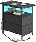 sthmec End Table with Charging Station, Narrow Side Table with 2 Drawers, LED Nightstands with Drawers, USB Ports & Power Oulets,Slim Sofa Side Tables for Small Spaces,Living Room,Bedroom, Black