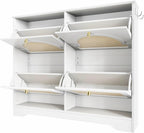 Freestanding Shoe Rack, Tipping Bucket Shoe Cabinet with 4 Flip Drawers, Elegant Entryway Shoe Organizer with 4 Rattan Doors,for Kitchen Home