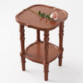 100% Solid Wood Side Table, Vintage 2-Tier Small Round End Table, Nightstand with Handcrafted Spindle Legs, Wooden Accent Table for Small Spaces, Living Room, Bedroom, 5-Min Assembly, Walnut