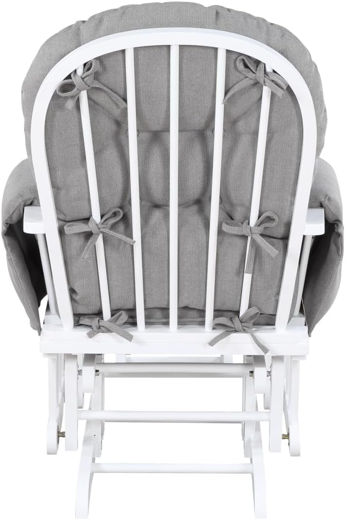 Mason Glider and Ottoman - White Wood, Oyster Fabric Comfort for Nursery or Living Space