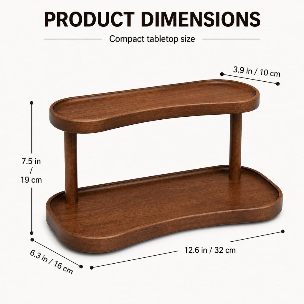 Adkoat® Two Tier Bathroom Desktop Countertop Organizer - Pine Wooden Perfume Vanity Stand Counter Shelf for Cologne Skincare Makeup Dresser Organizer - Matcha Station | Mug Display - 12.6 x 6.3 x 7.5