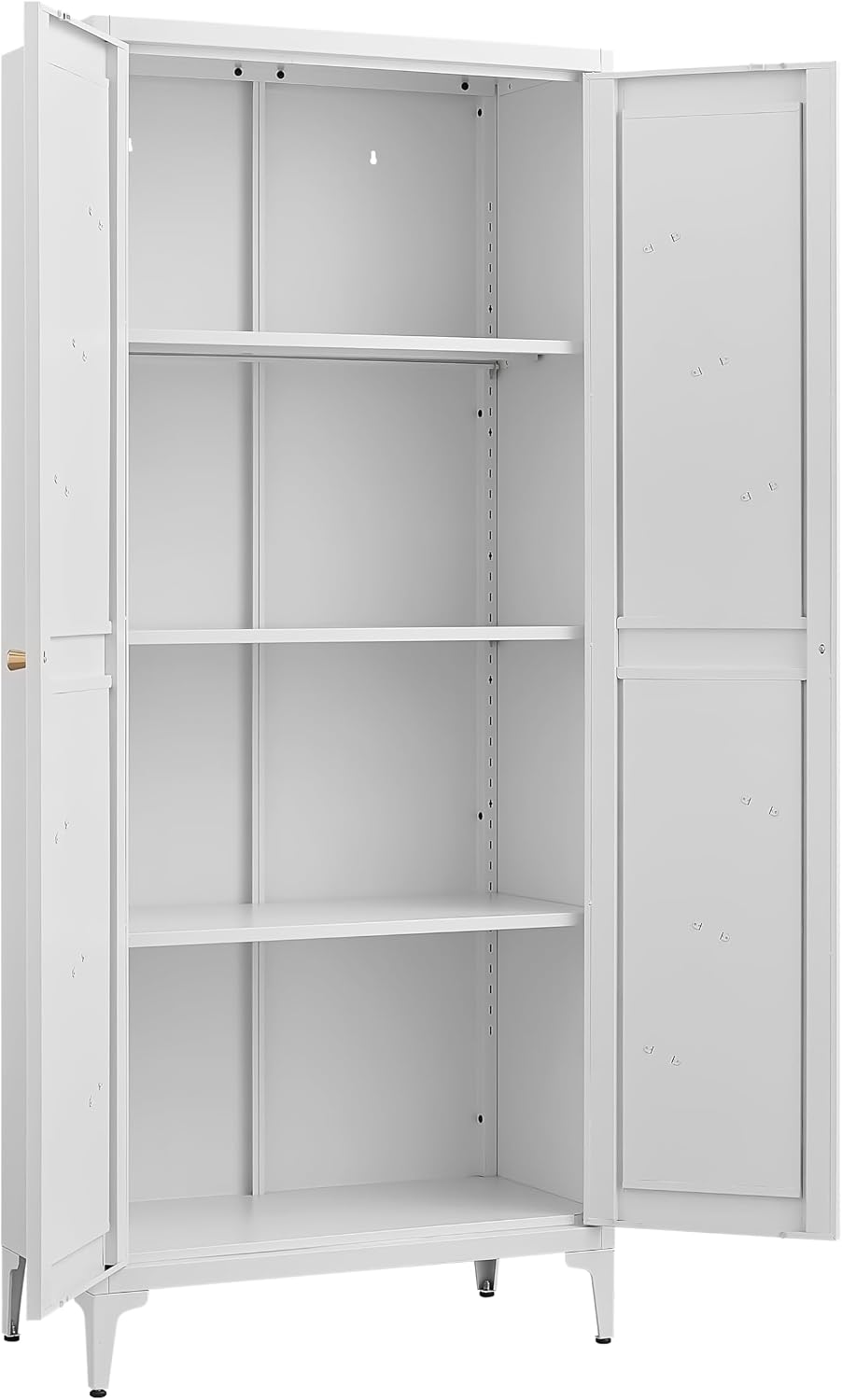 Metal 2 Doors Kitchen Pantry Cabinet with Adjustable Shelves 65 inch Tall Large Steel Cabinet Locker Utility Kitchen Cupboard for Living Room, Dining Room and Office (White)