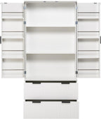 72" Modern Fluted Kitchen Pantry Cabinet with 2 Large Drawers & 8-Door Spice Rack, Freestanding Storage Organizer for Bathroom, Dining Room, Office, Entryway, White