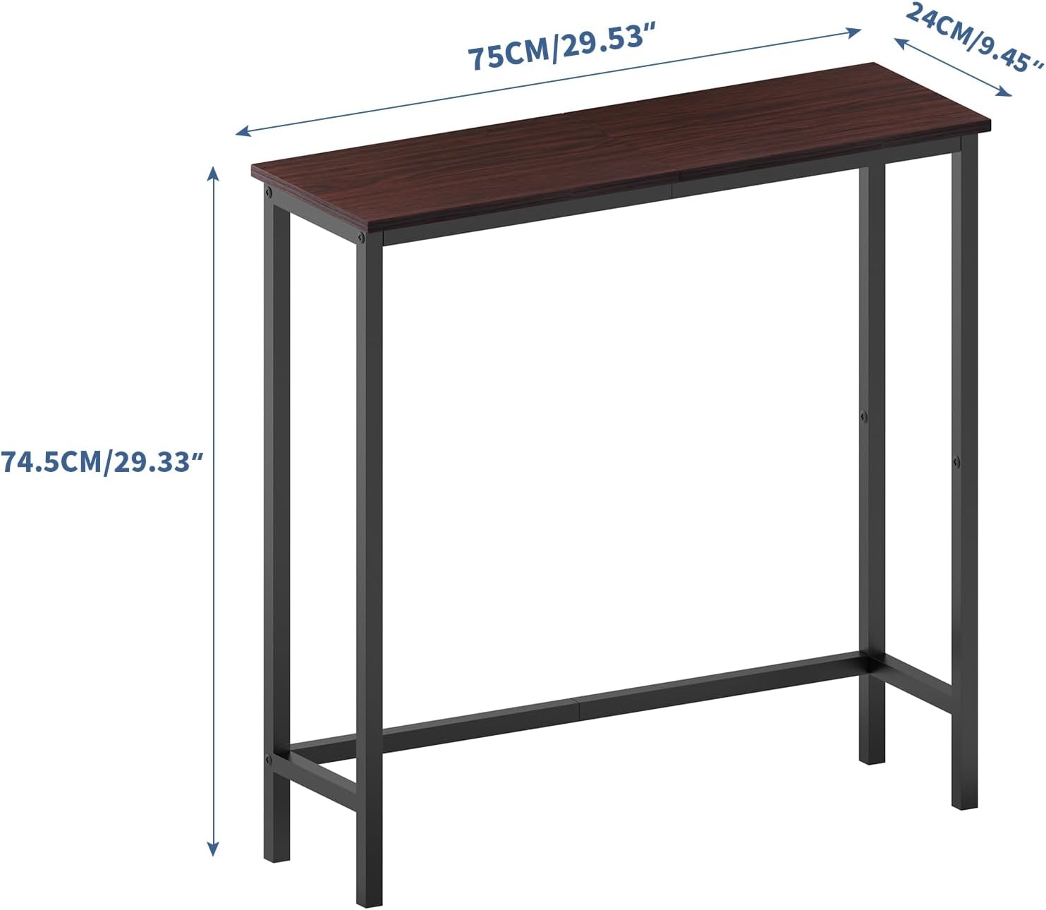 HollyHOME Narrow Console Table, 29.5" Slim Entryway Table, Sofa Stand, Hallway Shelf for Hallway, Bedroom, Living Room, Foyer, Dark Walnut