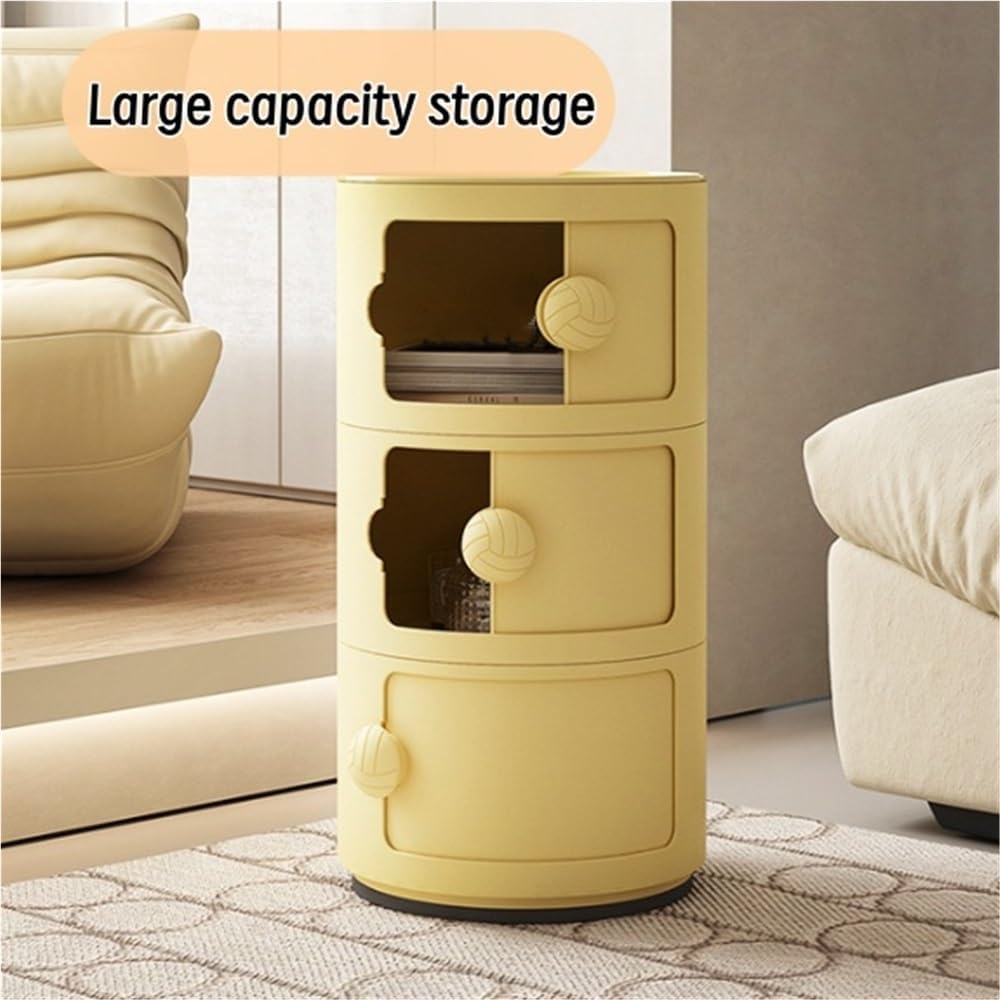 3-Tier Side Table with Sliding Door, Colorful Bedside Table with Storage, Multifunctional Stackable Storage Cabinet, End Table for Living Room, Bedroom(Yellow)