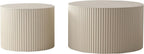 KEVINSPACE Nesting Coffee Table Set of 2 Circle CoffeeTable Modern NestingTables for Living Room Round Fluted Wooden CoffeeTabl No Need Assembly for Bedroom Balcony Lounge 47.25" Beige