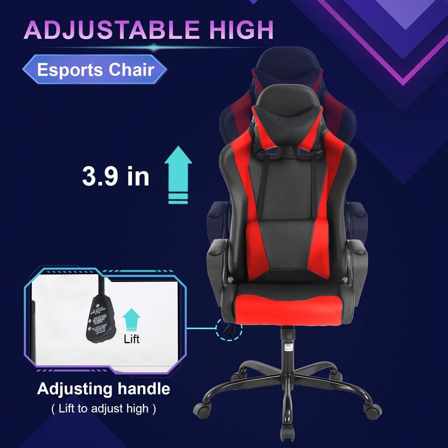 Ruesleag Home Office Gaming Chair,High-Back Ergonomic PC Computer Chair w/Lumbar Support Headrest PU Swivel Rolling Chair Task Executive Desk Chair for Teens Men and Adults,Red