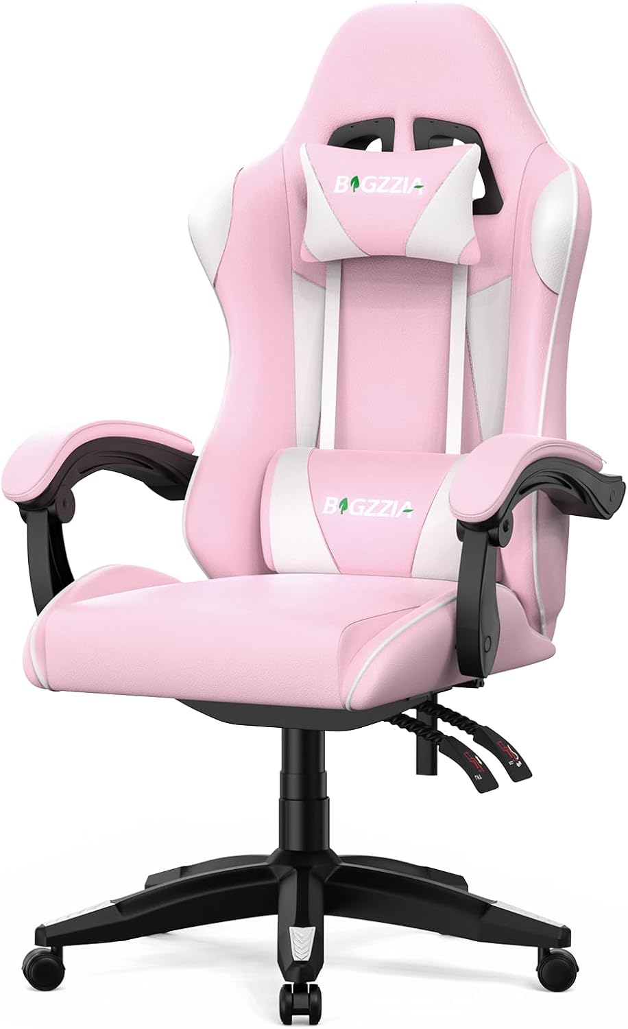 Bigzzia Gaming Chair, Ergonomic Video Game Chairs with Pillow and Lumbar Support, Racing Style Height Adjustable Computer Chair with 360°-Swivel Seat for Adults and Teens (Pink)