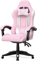 Bigzzia Gaming Chair, Ergonomic Video Game Chairs with Pillow and Lumbar Support, Racing Style Height Adjustable Computer Chair with 360°-Swivel Seat for Adults and Teens (Pink)
