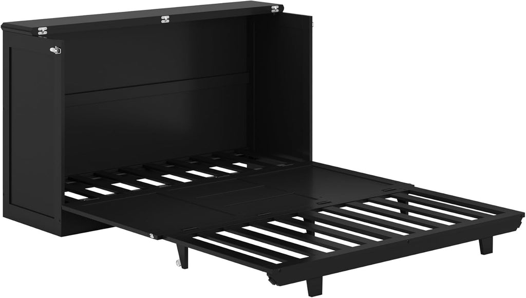 AFI, Charleston Queen Wood Murphy Bed Chest with 6" Mattress, Black