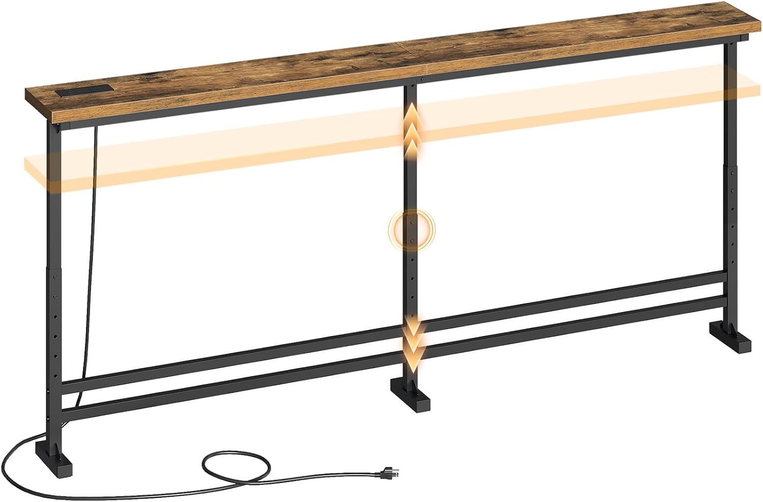YATINEY 78.7" Console Table with Adjustable Height (27.6"-35.4") and Power Outlet, Skinny Behind Couch Table, Narrow Long Sofa Table for Living Room, Hallway, Entryway, Rustic Brown and Black CT09UBR