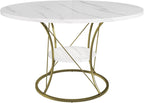 43"-59" Extendable Round Dining Table for 4-6, Modern Kitchen Table with Storage Shelf, Marble Veneer Top & Gold Metal Base Dining Room Table for Apartment