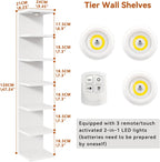 IBUYKE 7 Tier Wall Shelf Unit Floating Shelves with LED Lights,Lack Shelf for Wall Storage,Wall Mounted Vertical Display Shelf for Bedroom,Office,Bathroom White WBC017W