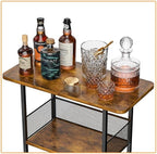 Eyteenokk Freestanding Wine Rack,3-Tier Small Mini Bar Table Liquor Cabinet with T-Shaped Countertop,Rustic Wood Metal Floor Wine Bottle Storage Stand for Home Bar Corner-23.62 x 9.44 x 27.67inches