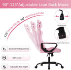 High Back Ergonomic Leather Office Chair - Adjustable Swivel Desk Chair with Lumbar Support and Headrest for Back Pain - Adults & Teens (Pink)
