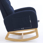 Nursery Rocking Chair with Retractable Footrest,Accent Rocker for Relaxing, Side Pocket,A+ Grade Rubber Wood,Suitable for Living Room,Bedroom and Balcony (Teddy Fleece, Navy Blue)