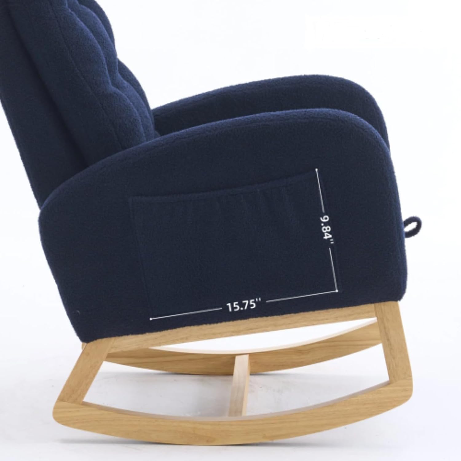 Nursery Rocking Chair with Retractable Footrest,Accent Rocker for Relaxing, Side Pocket,A+ Grade Rubber Wood,Suitable for Living Room,Bedroom and Balcony (Teddy Fleece, Navy Blue)