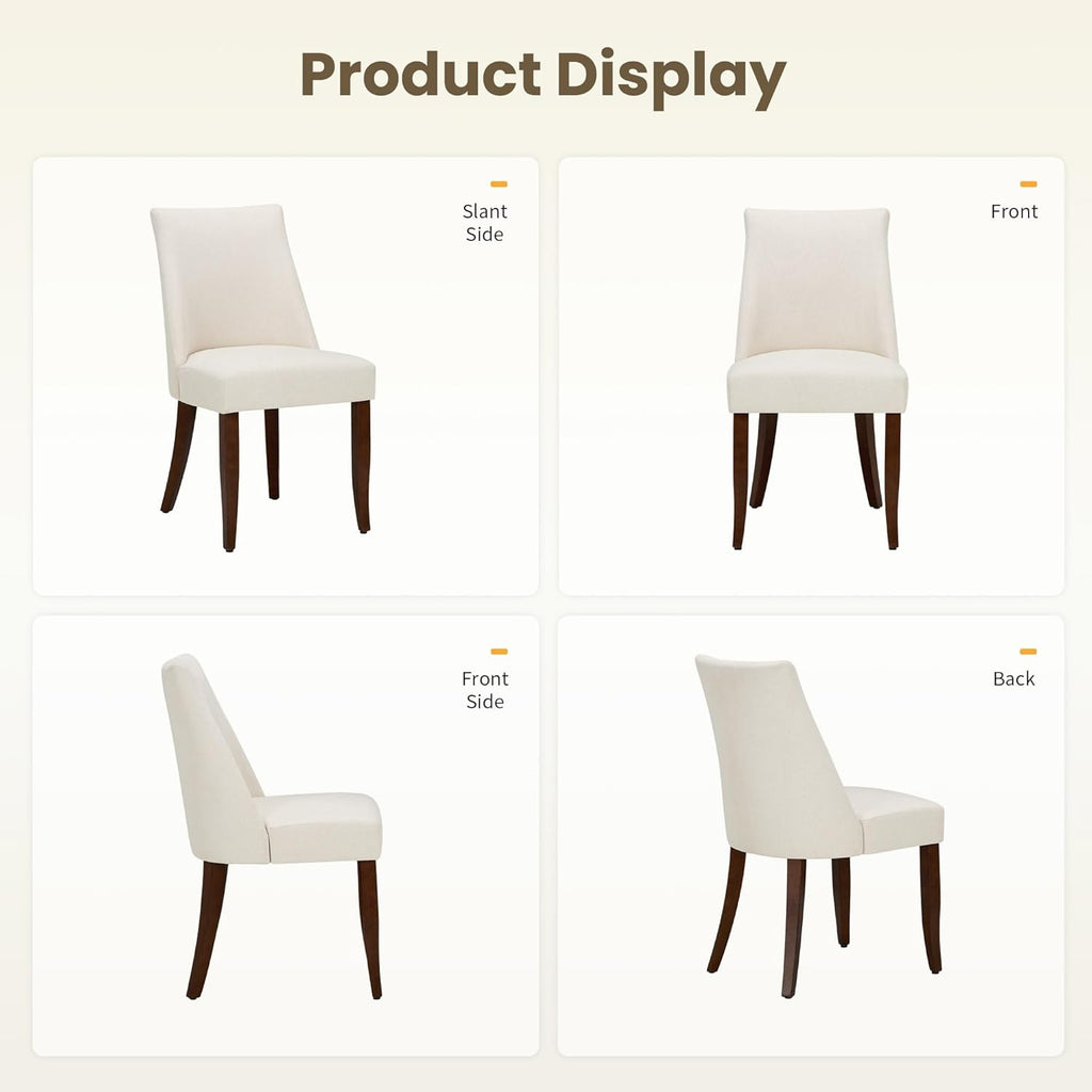 Wooden Dining Chairs Set of 4, Upholstered Farmhouse Fabric Dining Room Chair, Mid Century Kitchen Chair for Restaurant & Cafe, Beige