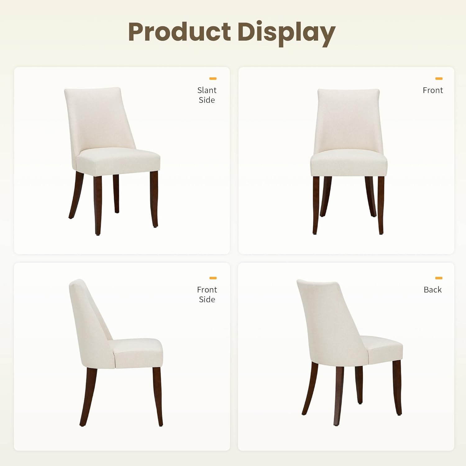 Wooden Dining Chairs Set of 6, Upholstered Farmhouse Fabric Dining Room Chair, Mid Century Kitchen Chair for Restaurant & Cafe, Beige