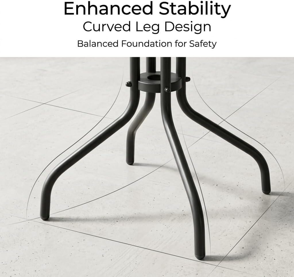 Outdoor Round Glass Small Patio Table, Tempered Glass Top with Rust-Resistant Metal Frame, Small Bistro Coffee Table for Balcony, Garden, Patio
