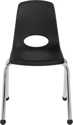 FDP 16" School Stack Chair, Stacking Student Seat with Chromed Steel Legs and Ball Glides for in-Home Learning or Classroom - Black (4-Pack), 10382-BK